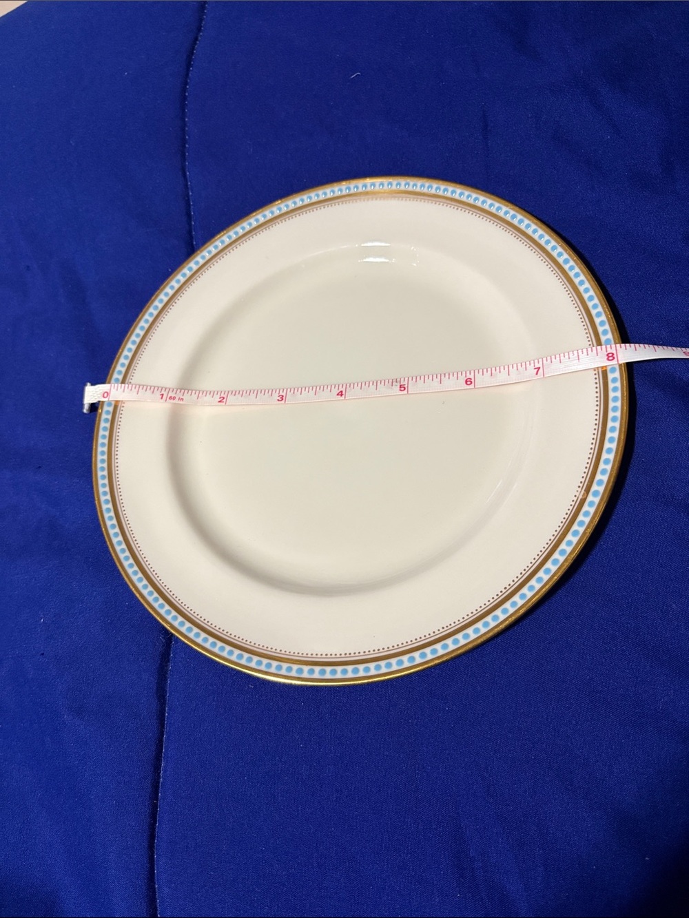 Lenox Cream Dinner Plate with Blue Dot and Gold Band